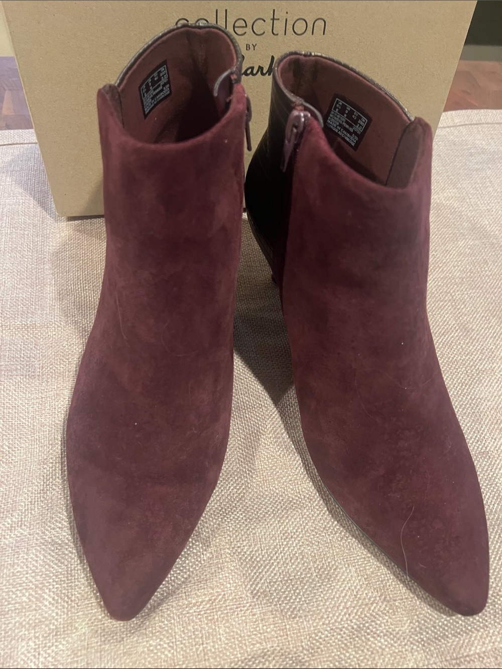 Clarks Burgundy Suede Pointed Ankle Booties